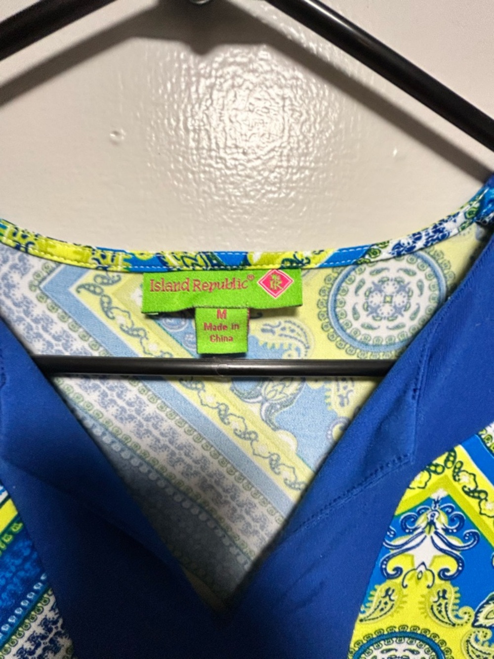 Island Republic Bright Blue & Lime Paisley V-Neck Blouse